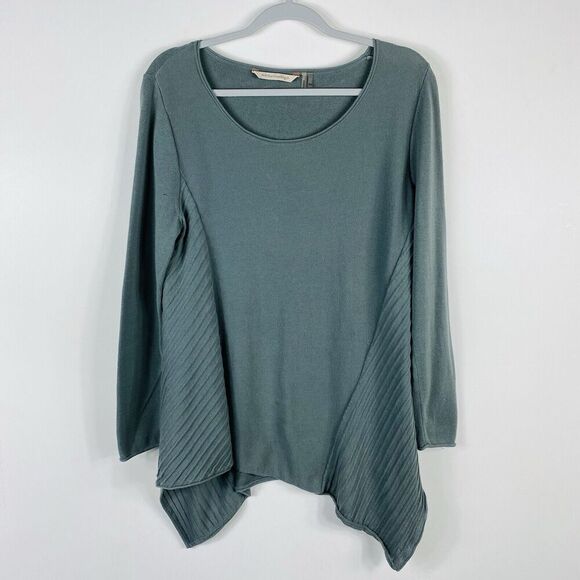 Soft Surroundings Size Petite Medium Handkerchief Hem Tunic Sweater Green Cotton - Picture 1 of 4